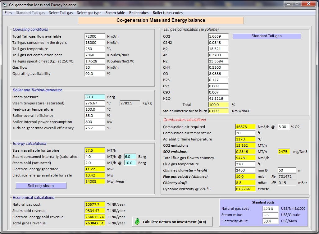 Co-generation (Power plant) material and energy balance