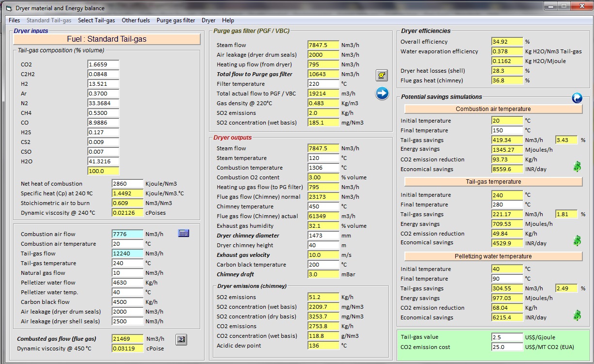 Dryer complete material and energy balance